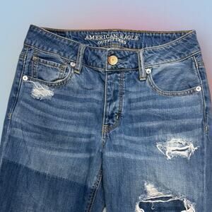 AMERICAN EAGLE Women’s 0 TOMGIRL Patched Blue Jeans